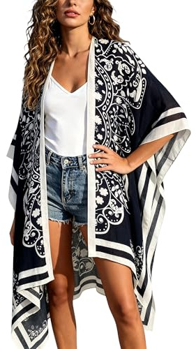 Breezy Lane Cache-maillot de bain, kimono pour femmes, cardigan, vêtement de plage, imprimé floral bohème