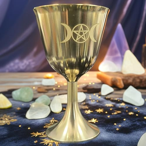 Hintyne Copa de cáliz cáliz de cobre con pentagrama de triple copas de vino de metal para uso ceremonial vino altar y decoración religiosa.