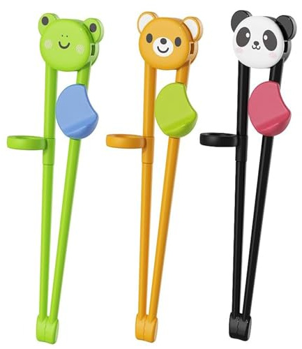 LMOGWL 3 pares de palillos de plástico reutilizables para niños, palillos de entrenamiento, adecuados para adultos, personas mayores, niños, niños pequeños y principiantes (3 diseños de dibujos