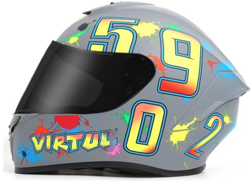 Integrale Retrò Casco Moto Integrali Con Visiera Per Adulti Uomini Donne Caschi Cross E Off-Road Caschi Integrato Ciclomotore Approvato DOTECE Fibbia A Sgancio Rapido C,S:55-56CM