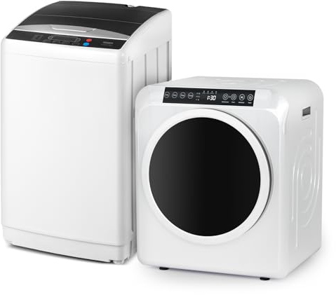 ROVSUN 25LBS Full-Automatic Washing Machine and 3.5CuFt Portable Clothes Dryer Set, Compact Laundry Washer and Dryer Combo Set with Stainless Steel Inner Tub, for Apartment, Dorms, Home