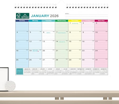 Calendario de pared de 18 meses – 2026 – 2027 planificador de escritorio, páginas de planificación de vacaciones con espacio de escritura, dúo de papel grueso con durabilidad, estilo organizador de