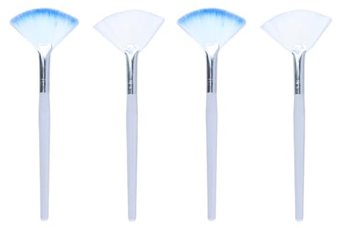 Daleweo Pennello Maschera Viso 4 Pezzi, Pennello Illuminante Ventaglio, Set Pennelli Viso Setole Morbide, Applicatore Cosmetici Trasparente, Bianco Blu