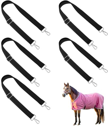 BENECREAT 6 Pezzi di Cinghie per Coperta da Cavallo, Cinghia Elastica di Ricambio per Il Ventre con Doppio Moschettone Girevole, Cinghie Elastiche Regolabili da 565 a 1005 mm
