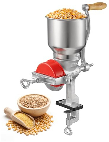VEVOR Manual Grain Mill with High Hopper, Hand-Crank Corn Grinder, Heavy Duty Cast Iron Wheat Grinding Mill with Stable Table Clamp & Dust Cover for Grains Spices Coffee Beans Nuts