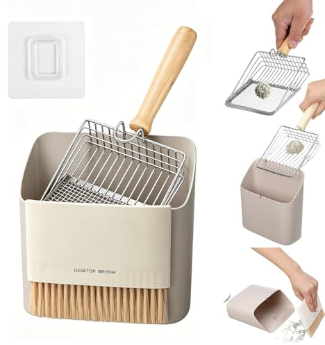 3-delar Set Kattsandsskyffel Kattsandsskyfflar i Aluminium | Kattspade i metall innehåller en bärbar kvast och spade ergonomiskt handtag som passar alla typer av kattlådor