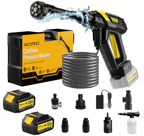 Voltstrike - Idropulitrice a batteria, con ugello multifunzione 6 in 1, pressione massima 120 bar, con 2 tubi da 4,0 Ah, tubo da 5 m, per lavaggio auto, finestre, giardino e terrazza