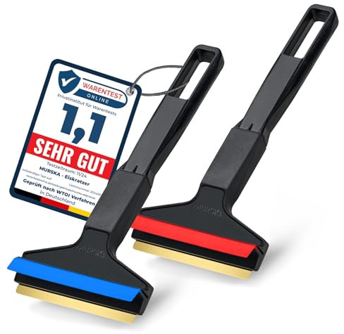 LP A053-2 Eiskratzer Auto [2 Stück] - Messing Scheibenkratzer Auto - schnell, mühelos & schonend - Premium HIPS - mit Messingklinge & Gummilippe - aus Finnland