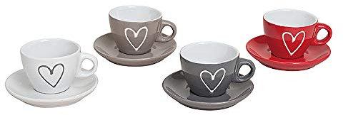 MC-Trend Juego de 4 tazas de café expreso con platillos con tazas de corazón Café expreso Bistro Evento Cocina Cantina