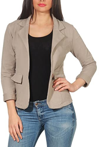 Malito – Damkavaj, enfärgad med knapp – sweatblazer med kavajslag och dekorativa fickor – kort jacka i baslook – skräddarsydd jerseykavaj 1654 (storlek S-XXL), Fango, L