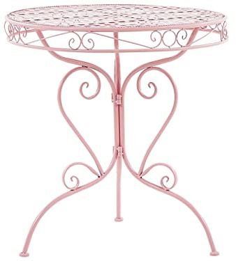 Beliani Table Ronde 70 cm de Type Bistrot en Métal Rose avec Ornaments Décoratifs pour Jardin Terrasse ou Balcon au Style Classique et Romantique