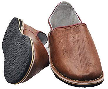 Marockanska babes eller sneakers Unisex äkta läder och gummisula - Bekväm och robust att bära inomhus eller utanför hemmet, Brun, 43 EU