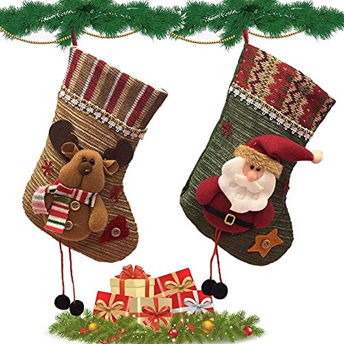 2 Piezas Mini Medias De Navidad, Grandes Botas De Papá Noel, Calcetines Decoración Navideñ, Medias de Navidad, Calcetines Navidad Chimenea, para Decoración de Navidad (Papá Noel y Muñeco de Nieve)