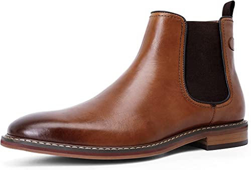 DESAI Bottines Chelsea Homme Élastiques Détente Confort Chaussures Cuir Classique Bottes pour Réunion Travail, Marron, 39 EU
