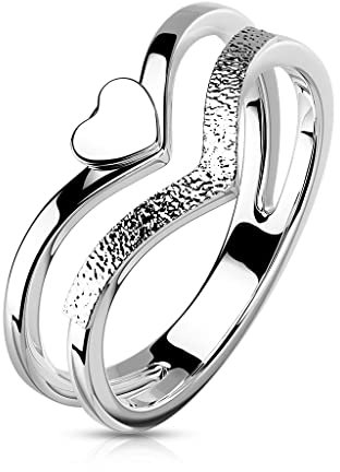 Paula & Fritz® Ring Damen Doppelring Herz Silber 316L Chirurgenstahl Größe 57 (18,1) 7,5-mm Breit Motivring Herren-Ring Partnerring Verlobung Ehering