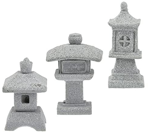 Angoily Jardin féérique 3 pièces Lanterne Japonaise en Pierre Figurines asiatiques Statue Mini Gata Lanterne Zen Jardin Figurine décorative en Pierre Sculpture Ornement pour étang Paysage