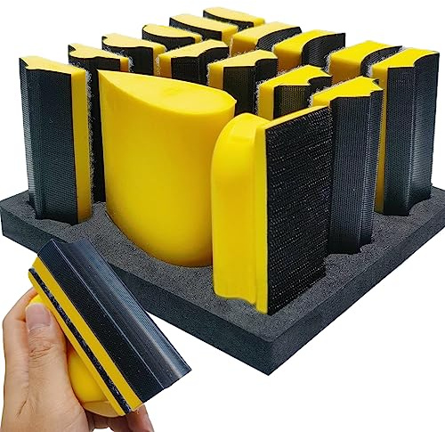 16 PCS Contoured Profile Sanding Block Set - Hook and Loop Foam Material Hand Sander Block- Interchangeable Assorted Convex & Concave Shapes for Sander Wood Woodworking Furniture, Auto Paint