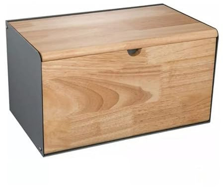Luckyberg Brotkästen mit Deckel,Brotaufbewahrungsbox, Schneidebrett aus Bambus, Brotkasten aus Metall, Brot und Kekse Lange Aufbewahren und Frisch, 21,5x35,5x19,5cm (Brotkasten Grau)