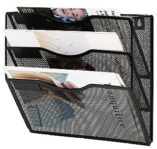 JEBELE 3 Fächer Zeitschriftenhalter Zeitungshalter Wand Mesh zeitschriften wandhalterung A4 Dokumentenablage Wand Büro Organisationsregal mit Etiketten Design Metall,Schwarz