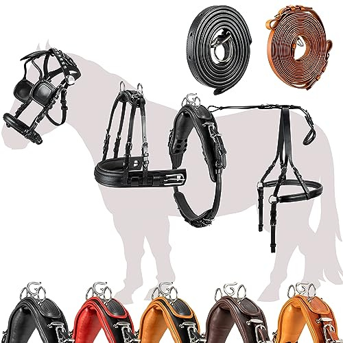 Esposita Einspännergeschirr „ Professional “ Kutschgeschirr für Shetty, Pony und Pferd Geschirr für Minishetty bis XL Kaltblut Fahrgeschirr für Einspänner Schwarz Gr. Mini Mini Shetty
