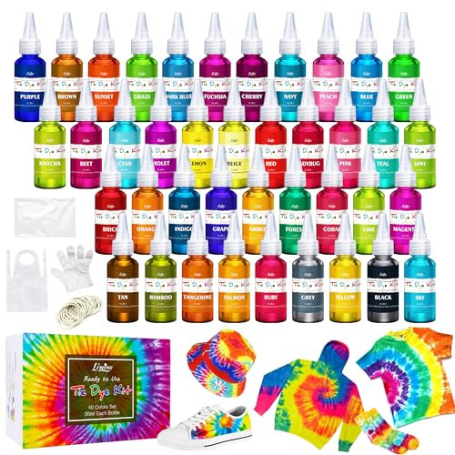 Tie Dye Kit 40 Farben - Stoff Farben Textilfarbe Set für DIY Hemd, Erwachsene und Enthusiasten Textil Kleidung Malerei - Alles in 1 Fabric Tie Dye Batikfarben Set für T Shirt, Hoodie, Partybedarf
