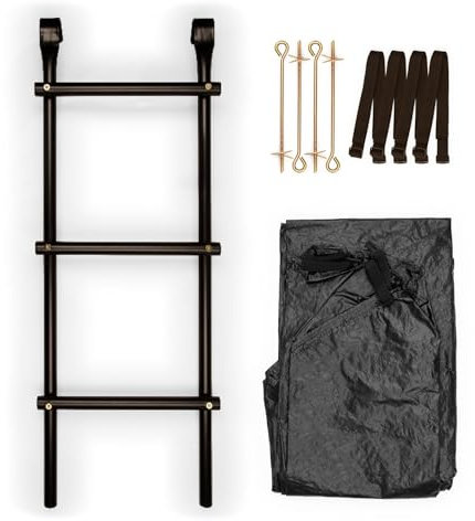 TP Toys 10ft Trampoline Accessory Kit - Includes Premium Powder Coated Steel Ladder, Heavy-Duty PVC Tailored Cover With Drainage Holes and Metal Anchor Down Kit. Trampoline Ground Kit. 6 Years+