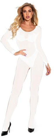 VemeFufu Donna bodystocking mesh intimo sexy in rete da donna, 1 pezzi, bianco, Colore AA, Taglia unica