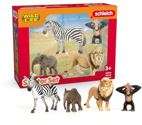 SCHLEICH WILD LIFE | Set iniziale Africa 42721 con elefante, zebra, leone e scimmia | figure di animali | giocattolo zoo o decorazione safari | regalo per bambini dai 3 anni | set da 4 pezzi
