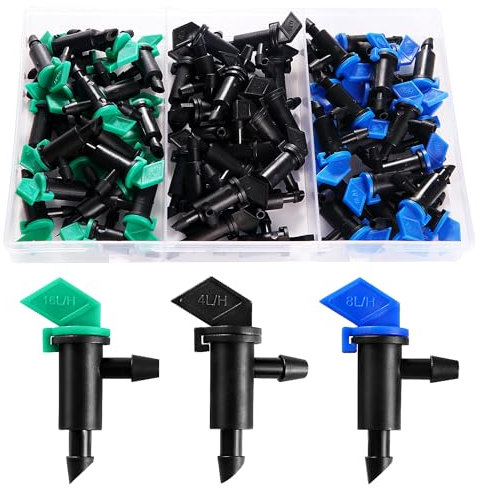 VooGenzek 60 Piezas 1 GPH 2 GPH 4 GPH Riego por Goteo Goteros Bandera Emisor, Bandera de Plástico Gotero, Goteros Riego de Bandera de Jardín, para Goteo Conectar Manguera