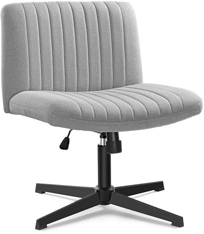 KERDOM Silla de Oficina sin Ruedas, Silla de Escritorio sin Brazos con Cojín más Ancho para Sentarse con Piernas Cruzadas, Silla Tocador Giratoria Regulable en Altura con Tapizado de Tela, Inclinable