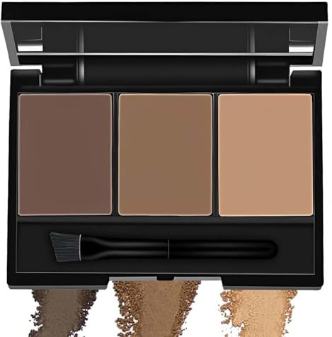 Moguri Palette di polvere per sopracciglia con 3 colori, resistente all'acqua e al sudore, facile da applicare, per un look naturale delle sopracciglia, incluso mini pennello