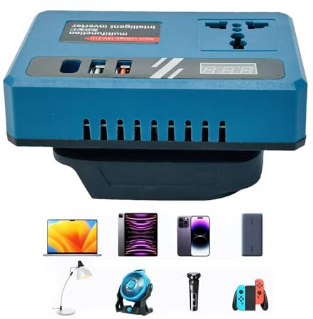 Onduleur de Puissance de Batterie, convertisseur DC en AC extérieur - Convertisseur d'alimentation de la Batterie DC 18V-21V en 220V AC,Adaptateur de Chargeur Rapide Intelligent avec 2 Ports USB et 1