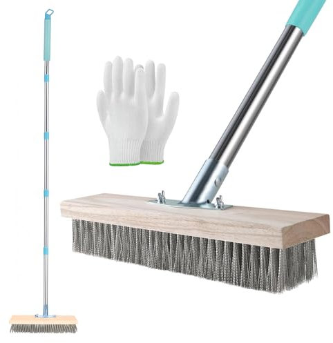 Mapneng Balai métallique robuste, brosse de jardin avec poignée rétractable (180 cm), balai poussoir extérieur, convient pour nettoyer les taches tenaces sur les jardins, cours, garages, béton
