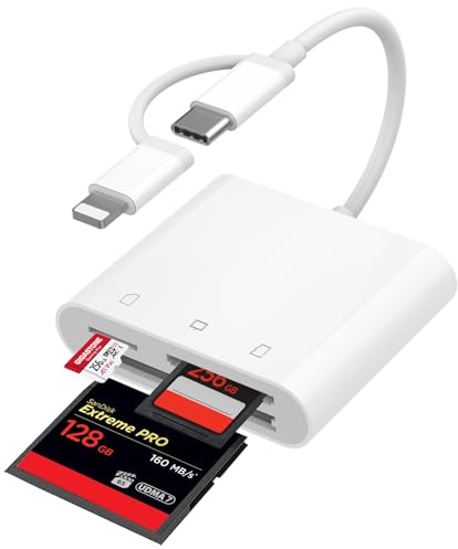 USB C SD Card Reader for iPhone 17/16/14/iPad, 3-Slot USB Type C to CF/SD/MicroSD Adapter Supports Compact Flash/SD/MicroSD 3 Slot, Compatible with Phone/Android/Laptop, Plug&Play