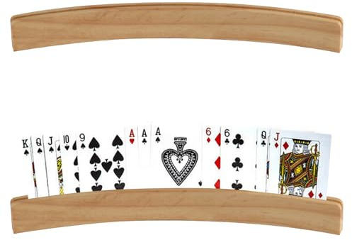 2 Pcs Wooden Playing Card Holders, Wooden Curved Game Card Holders