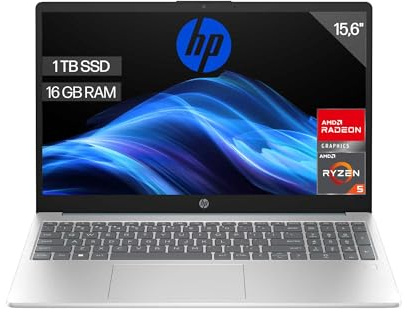 HP - Ordenador portátil de 15.6 FHD (AMD Ryzen 5-7520U, 16 GB RAM, 1TB SSD, AMD Radeon Graphics, Sin Sistema operativo) Plata y Azul - Teclado QWERTY Español