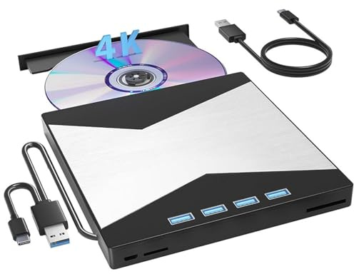 Lettore Blu-ray esterno 4K for laptop USB 3.0/lettore CD/DVD RW, masterizzatore con porta SD TF, unità ottica