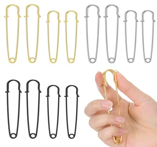 12 spille da balia grandi, 8 cm e 10 cm, in metallo con chiusura a molla per vestiti, quilting, pelle, tela, soffitto, artigianato, gonne, enorme spilla di sicurezza per giri