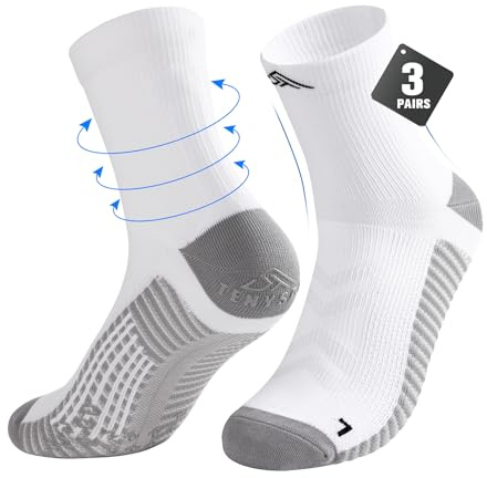 Lounwee Mens Compression Running Socks: 15-20 mmHg Arch Support Non-Slip | 360°Wrapping Support - Moisture-wicking Sport Grip Socks Anti-blister Breathable Anti-Slip 3 Pairs for Runner Running Gym