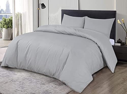 Sapphire Collection 100% Egyptian Cotton 200 Thread Count Duvet Cover With Pillow Case Bedding Set (Silver, Super King)