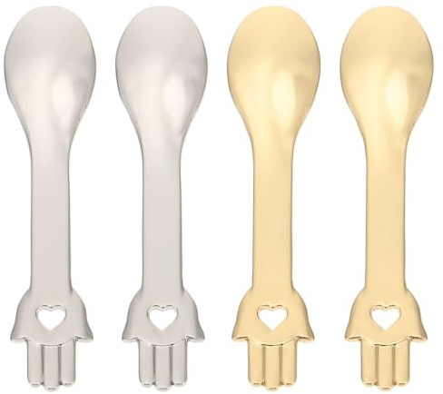 NUOBESTY 4 Pièces Cuillère à Crème Visage en Alliage de Zinc Argenté, Légère et Facile à Nettoyer, Outil D'application Cosmétique au Design Élégant pour Soins du Visage