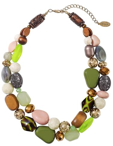 Bocar 2 Layer Statement Chunky Beaded Fashion Necklace for Women Gifts (NK-10384-Olive)