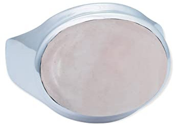 mantraroma Ring Damen Silber 925 Rosenquarz Edelstein rosa schlicht groß modern
