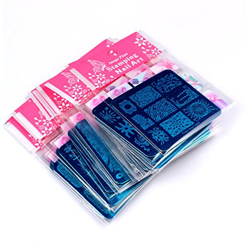 Finger Angel 12Pcs Nail Stamp Plates Set 10 Plate 1Stamper 1Scraper Nails Art Stamping Plate Scraper Stamper Set Leaves Flowers Lace Design Nail Plate Template Image Plate