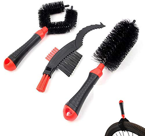 Bicycle cleaning brush set, plastic with non-slip handle without having to get your hands dirty, bike tool chain cleaning device bicycle chain cleaner for all bicycles, 3 pieces