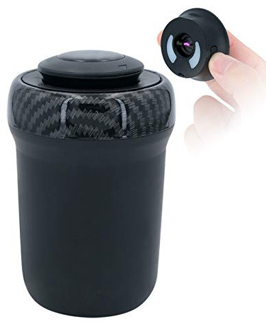 Posacenere per auto portatile con accendino accendisigari removibile e luce respiratoria colorata a LED, il coperchio si apre automaticamente (Fibra di carbonio)