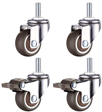 4 Lenkrollen für Möbel Ø38mm mit Gewindestift M8x20 und Kugellager, Möbelrollen m8 Rollen mit gewinde m8 Schwenkrollen Gummi grau, 2 mit Bremsen + 2 ohne Bremsen
