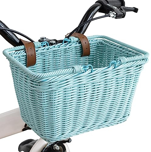GRANNY SAYS Kids Bike Basket, Bicycle Bike Baskets for Kids, Small Wicker Basket for Bike, 9¾ x 7 x 6, Cyan