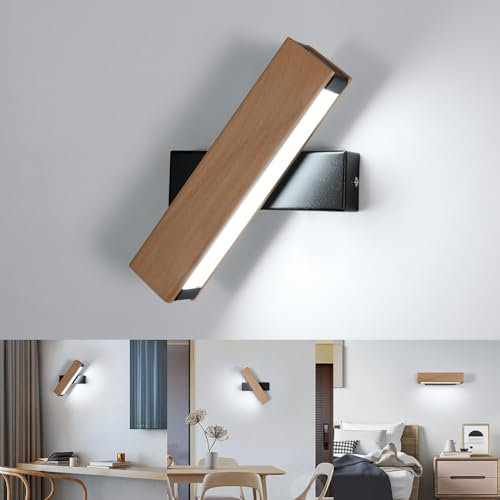 Dorlink Applique LED Girevole da Parete Interno, 5W Moderno in Legno, Plafoniera per Camera da Letto, Lampada Soggiorno, 6500K Bianco Freddo