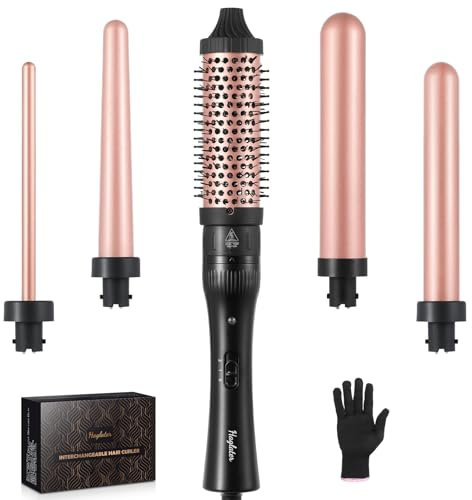 Curling Iron 5 in 1, Hair Curler Ceramic Curling Wand Set with 5 Interchangeable Straightener Brush Barrels for Long Thick Thin Hair, Hair Styling Tools with Glove